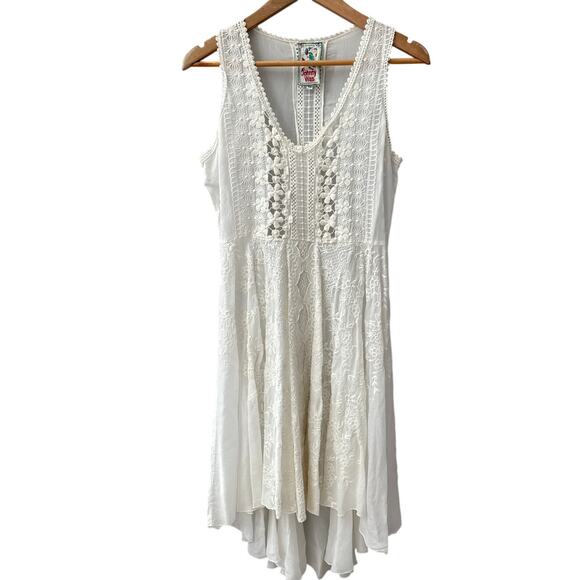Johnny Was Sleeveless Lace Embroidered Crochet Mini Dress White Size XS